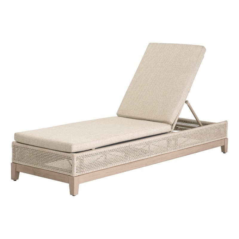 Pemberly Row Outdoor Woven Rope Teak Adjustable Chaise Lounge in Oat