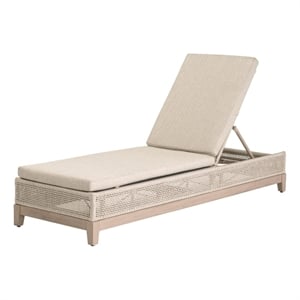 Pemberly Row Outdoor Woven Rope Teak Adjustable Chaise Lounge in Oat