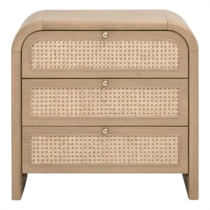 Pemberly Row Cane Inlay 3-Drawer Nightstand 28&quot x 27&quot in Natural Oak