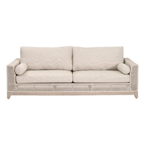 Pemberly Row Outdoor 90&quot Rope and Teak Sofa in Oat With Bolster Pillows