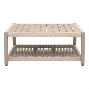 Pemberly Row Outdoor Square Teak and Rope Coffee Table 42.25&quot in Oat