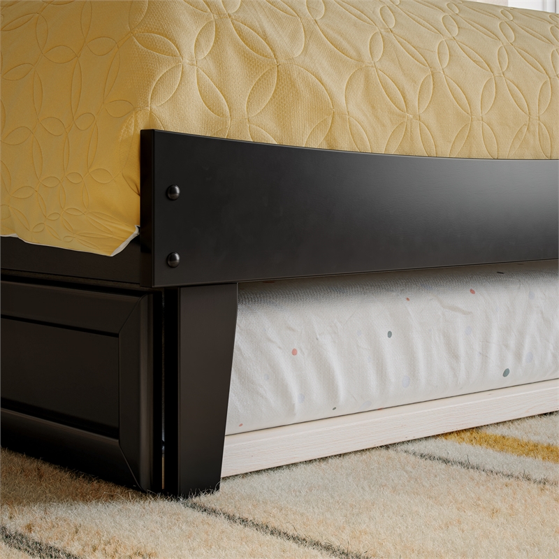 Pemberly Row Twin Solid Wood Platform Bed with Twin Trundle in Black