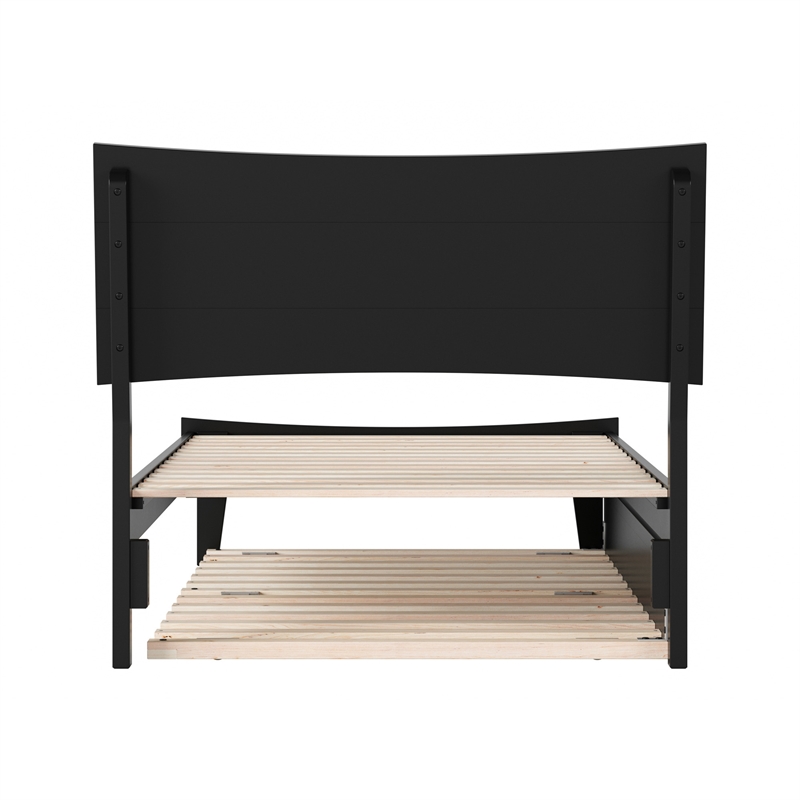 Pemberly Row Twin Solid Wood Platform Bed with Twin Trundle in Black