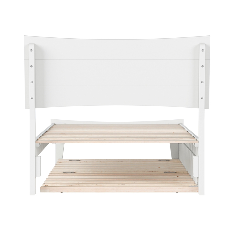Pemberly Row Twin Solid Wood Platform Bed with Trundle in White