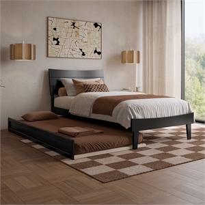 Pemberly Row Twin XL Solid Wood Platform Bed with Trundle in Black