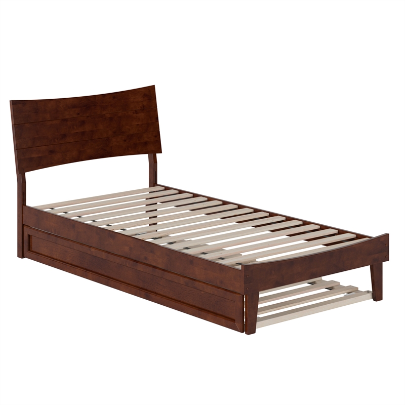 Pemberly Row Twin XL Solid Wood Platform Bed with Trundle in Walnut