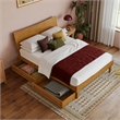 Pemberly Row Full Solid Wood Platform Bed with Storage Drawers in Light Toffee