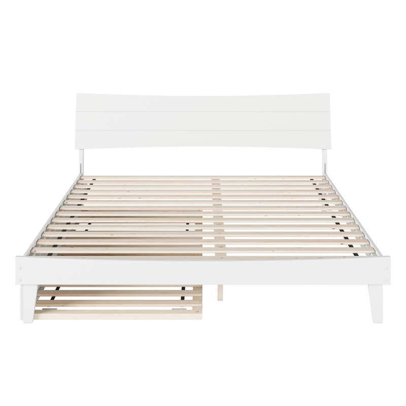 Pemberly Row King Solid Wood Platform Bed with Trundle in White