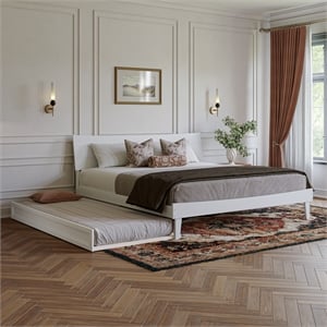 Pemberly Row King Solid Wood Platform Bed with Trundle in White