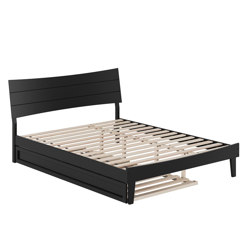 Pemberly Row Queen Solid Wood Platform Bed with Trundle in Black