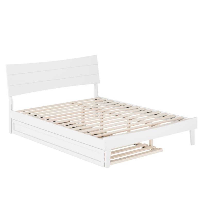 Pemberly Row Queen Solid Wood Platform Bed with Trundle in White
