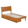 Pemberly Row Twin Solid Wood Platform Bed with Storage Drawers in Light Toffee