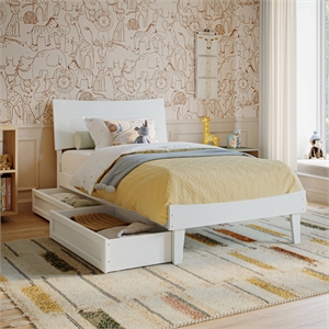 Pemberly Row Twin Solid Wood Platform Bed with Storage Drawers in White