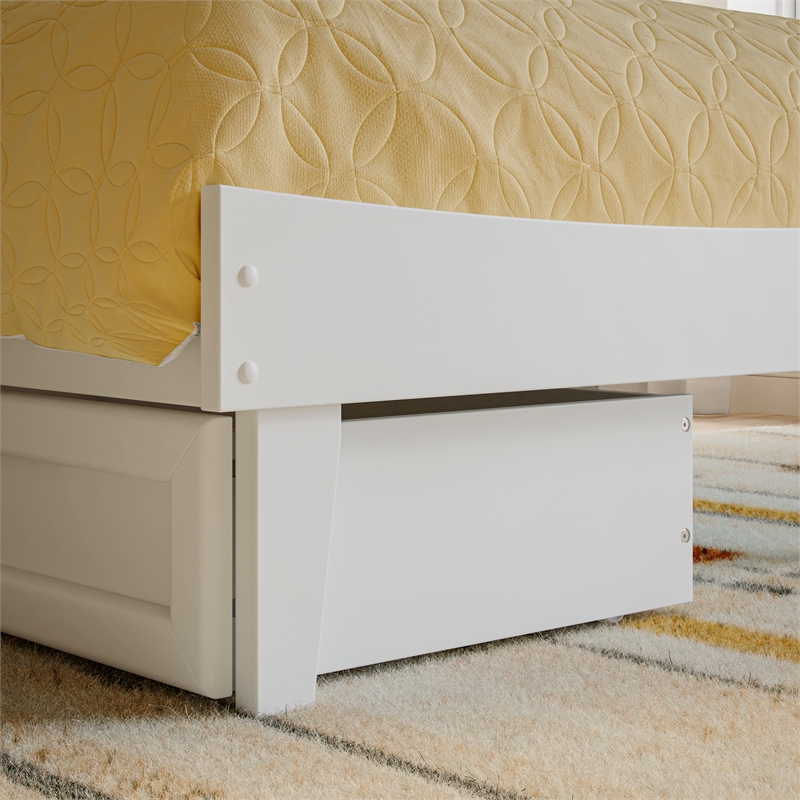 Pemberly Row Twin Solid Wood Platform Bed with Storage Drawers in White