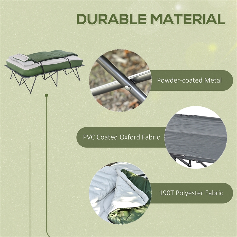 Pemberly Row 2-Person Folding Camping Cot with Air Mattress & Pillows in Green