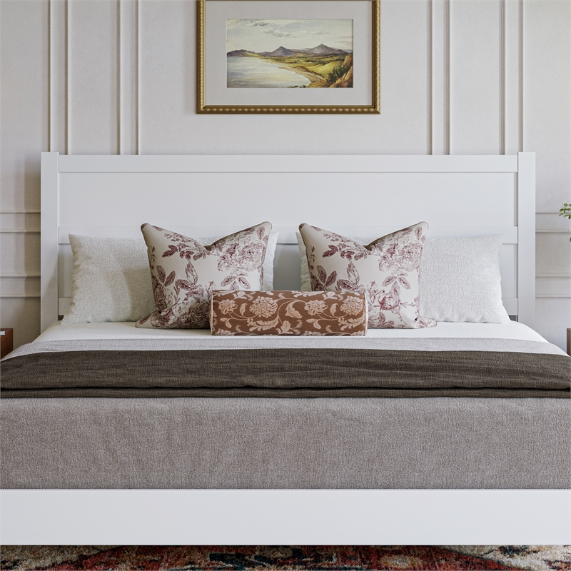 Pemberly Row King Mid-Century Panel Solid Wood Headboard in White