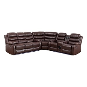 Pemberly Row 6-Seater L-Shape Reclining Sectional Sofa in Brown Faux Leather