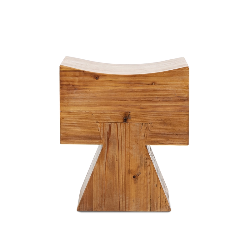 Pemberly Row Sculptural Stool Ottoman in Honey Aged Brown Reclaimed Pine