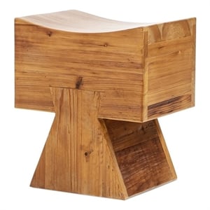 Pemberly Row Sculptural Stool Ottoman in Honey Aged Brown Reclaimed Pine
