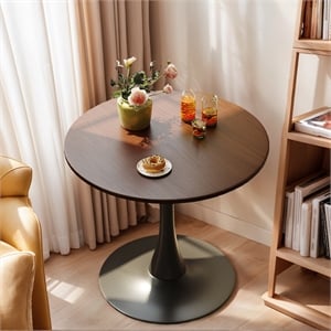 Pemberly Row 24&quot Walnut Round Dining Table with Modern Steel Base