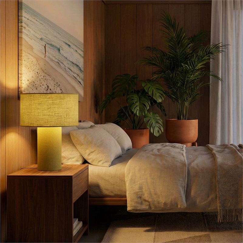 Pemberly Row Contemporary Moonlight Table Lamp with Avocado Fabric Shade