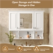 Pemberly Row Wall Mounted White Wood Mirror Medicine Cabinet with Open Shelves