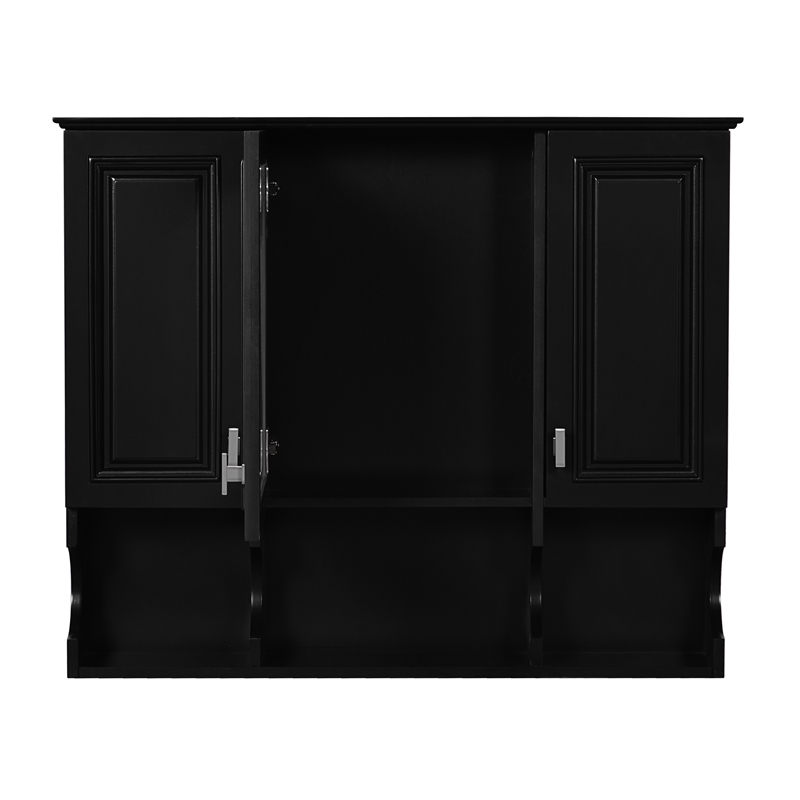 Pemberly Row Wall Mounted Bathroom Medicine Cabinet with Mirror & Open Shelves