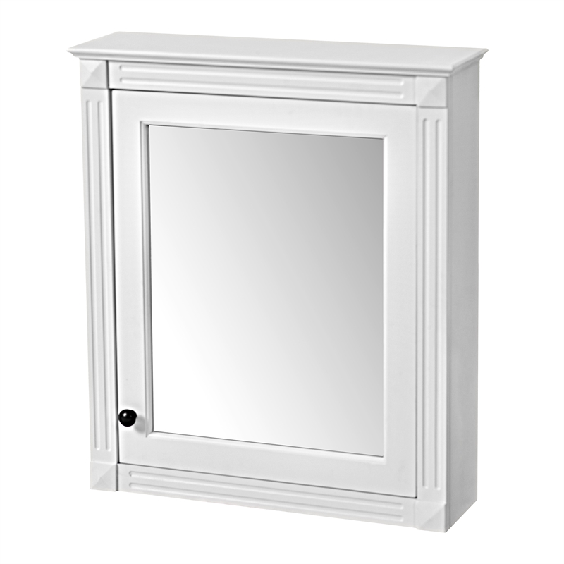 Pemberly Row White Wood Wall Mounted Mirror Medicine Cabinet Bathroom Organizer