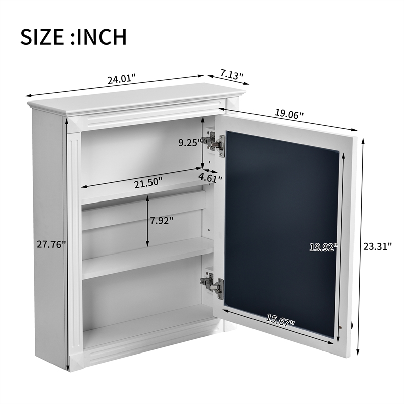 Pemberly Row White Wood Wall Mounted Mirror Medicine Cabinet Bathroom Organizer