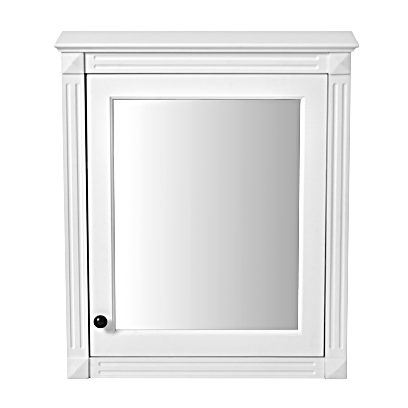 Pemberly Row White Wood Wall Mounted Mirror Medicine Cabinet Bathroom Organizer