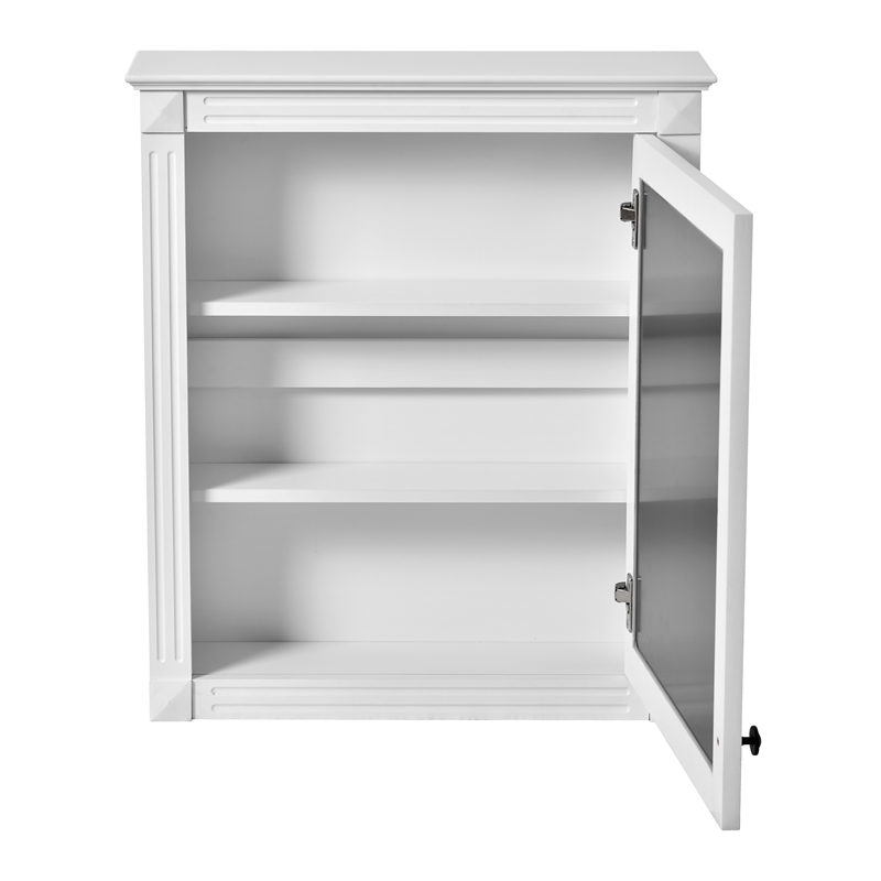 Pemberly Row White Wood Wall Mounted Mirror Medicine Cabinet Bathroom Organizer