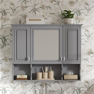 Pemberly Row Wall Mounted Bathroom Medicine Cabinet with Mirror & Open Shelves