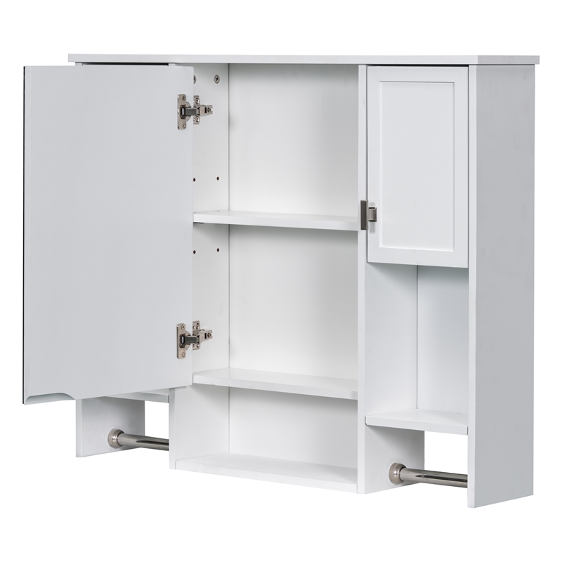 Pemberly Row Wall Mounted Bathroom Medicine Cabinet with Mirror & Towel Bar