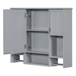 Pemberly Row Gray Solid Wood Bathroom Wall Cabinet with Mirror & Towel Bar