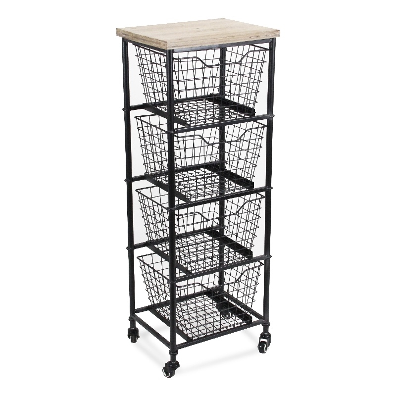 Pemberly Row Contemporary 4 Drawer Wire and Wood Storage Cart