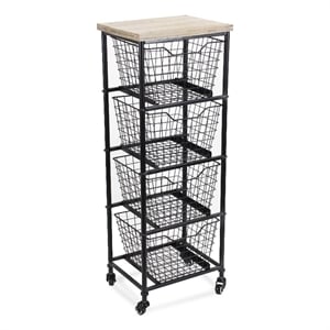 Pemberly Row Contemporary 4 Drawer Wire and Wood Storage Cart