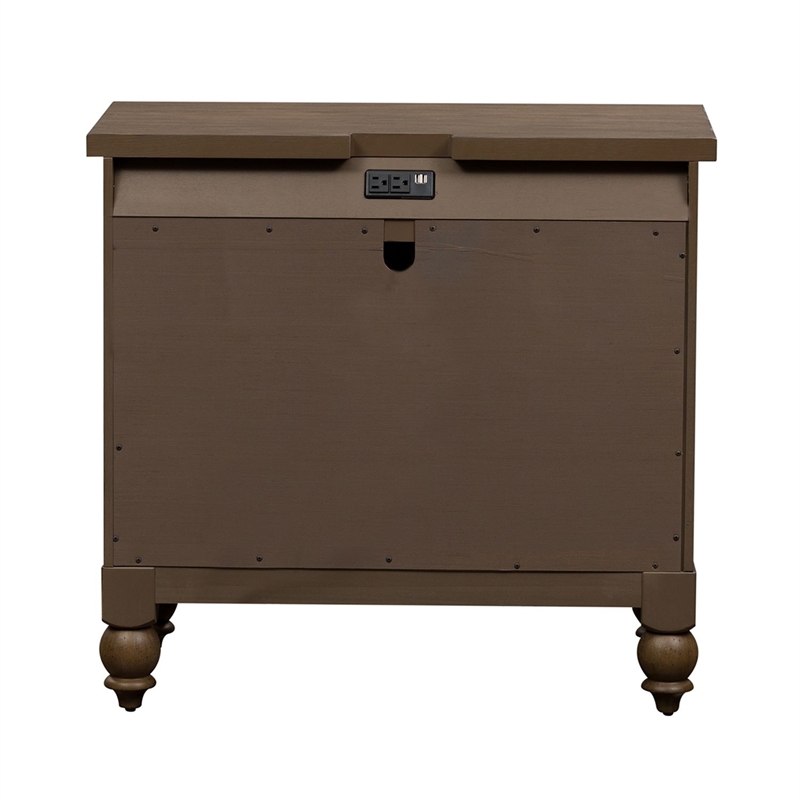 Pemberly Row Bedside Chest with AC and USB Charging Station in Dusty Taupe
