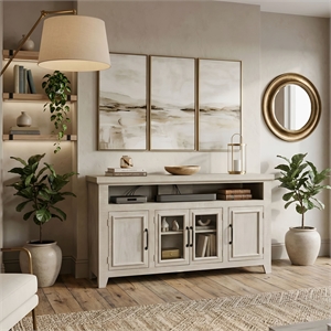 Pemberly Row Contemporary 60&quot TV Console in White Wash Finish