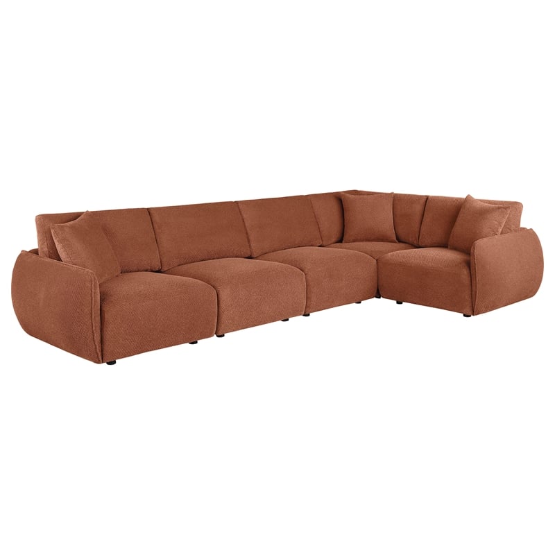 Pemberly Row 5-Piece Chenille Upholstered Modular Sectional Sofa in Coral