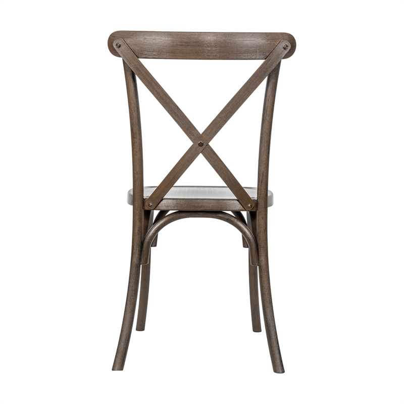 Pemberly Row Indoor/Outdoor Resin Cross Back Chair in Dark Brown