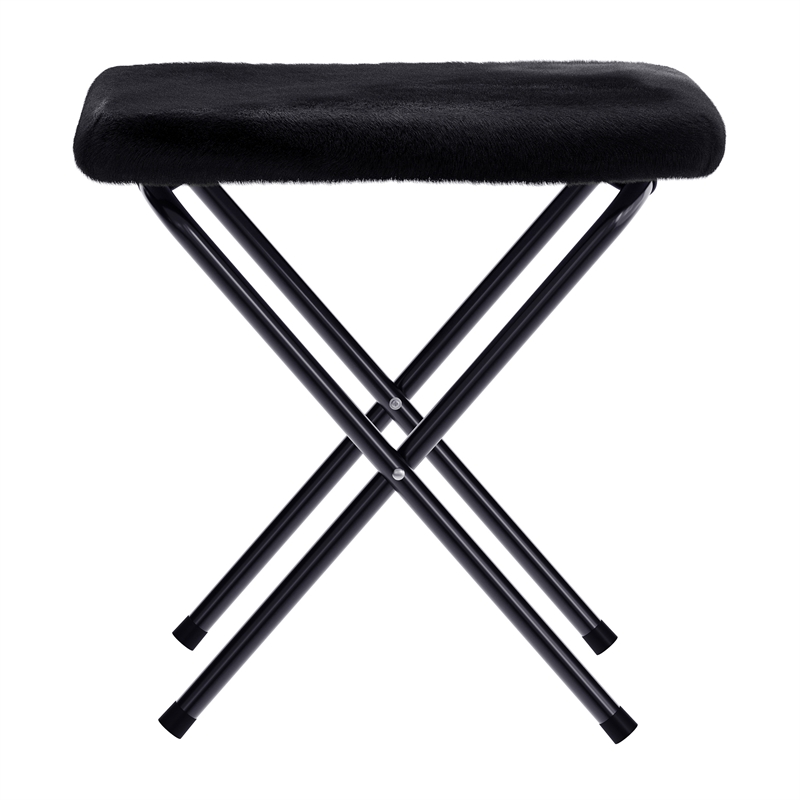 Pemberly Row Folding XL Faux Fur Saucer Chair with Ottoman in Black/Black