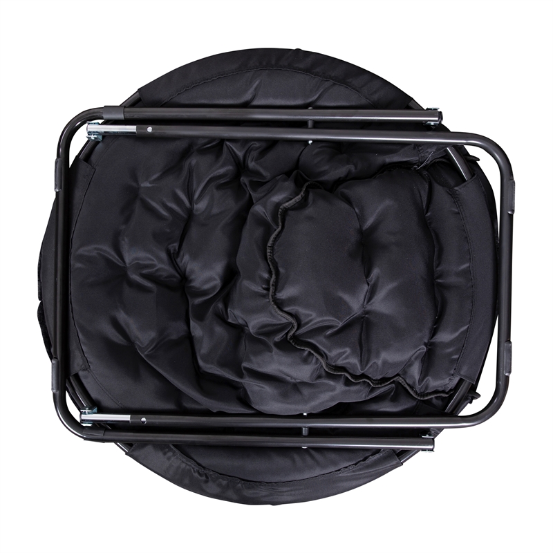 Pemberly Row Folding XL Faux Fur Saucer Chair with Ottoman in Black/Black