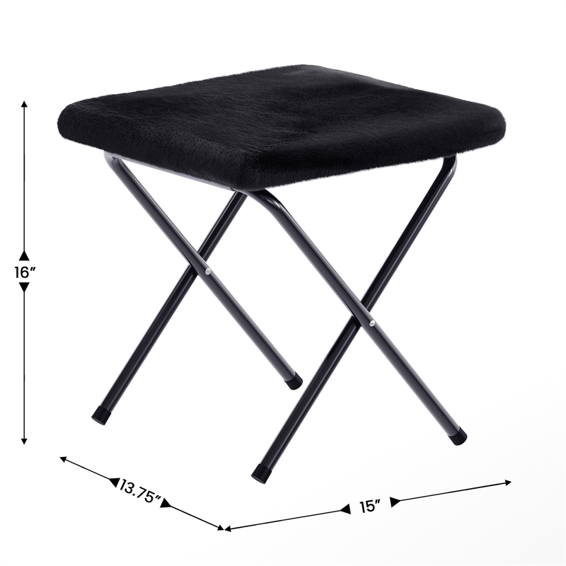 Pemberly Row Folding XL Faux Fur Saucer Chair with Ottoman in Black/Black