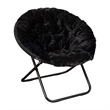 Pemberly Row Folding XL Faux Fur Saucer Chair with Ottoman in Black/Black