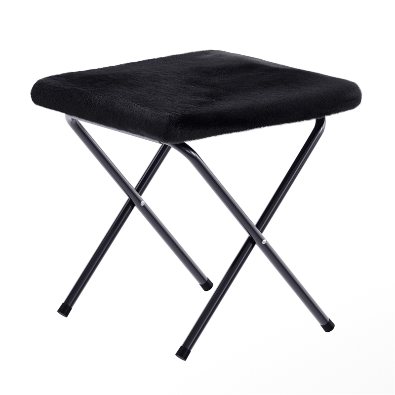 Pemberly Row Folding XL Faux Fur Saucer Chair with Ottoman in Black/Black