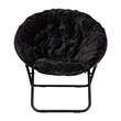Pemberly Row Folding XL Faux Fur Saucer Chair with Ottoman in Black/Black