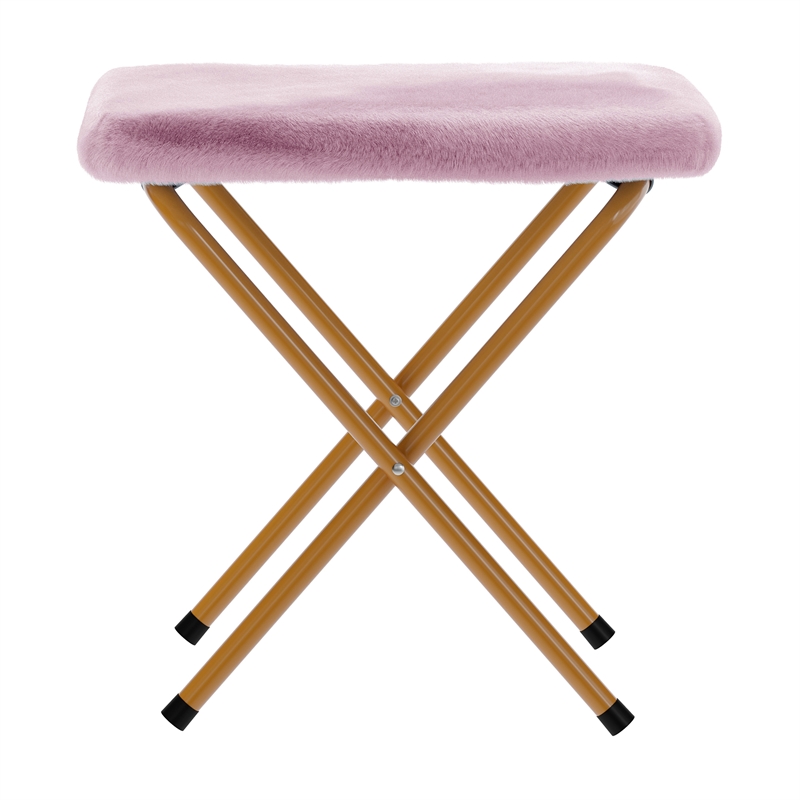 Pemberly Row Folding XL Faux Fur Saucer Chair with Ottoman in Dusty Purple/Gold