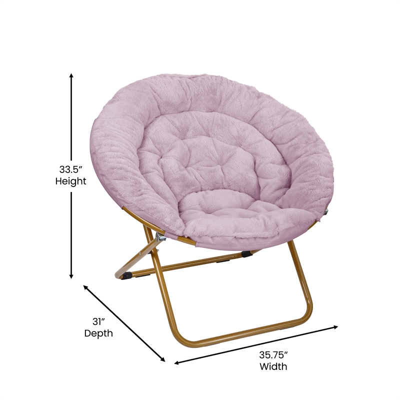 Pemberly Row Folding XL Faux Fur Saucer Chair with Ottoman in Dusty Purple/Gold