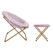 Pemberly Row Folding XL Faux Fur Saucer Chair with Ottoman in Dusty Purple/Gold