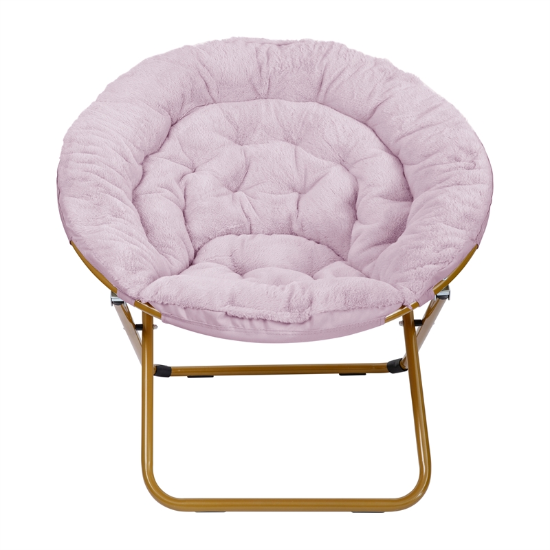 Pemberly Row Folding XL Faux Fur Saucer Chair with Ottoman in Dusty Purple/Gold